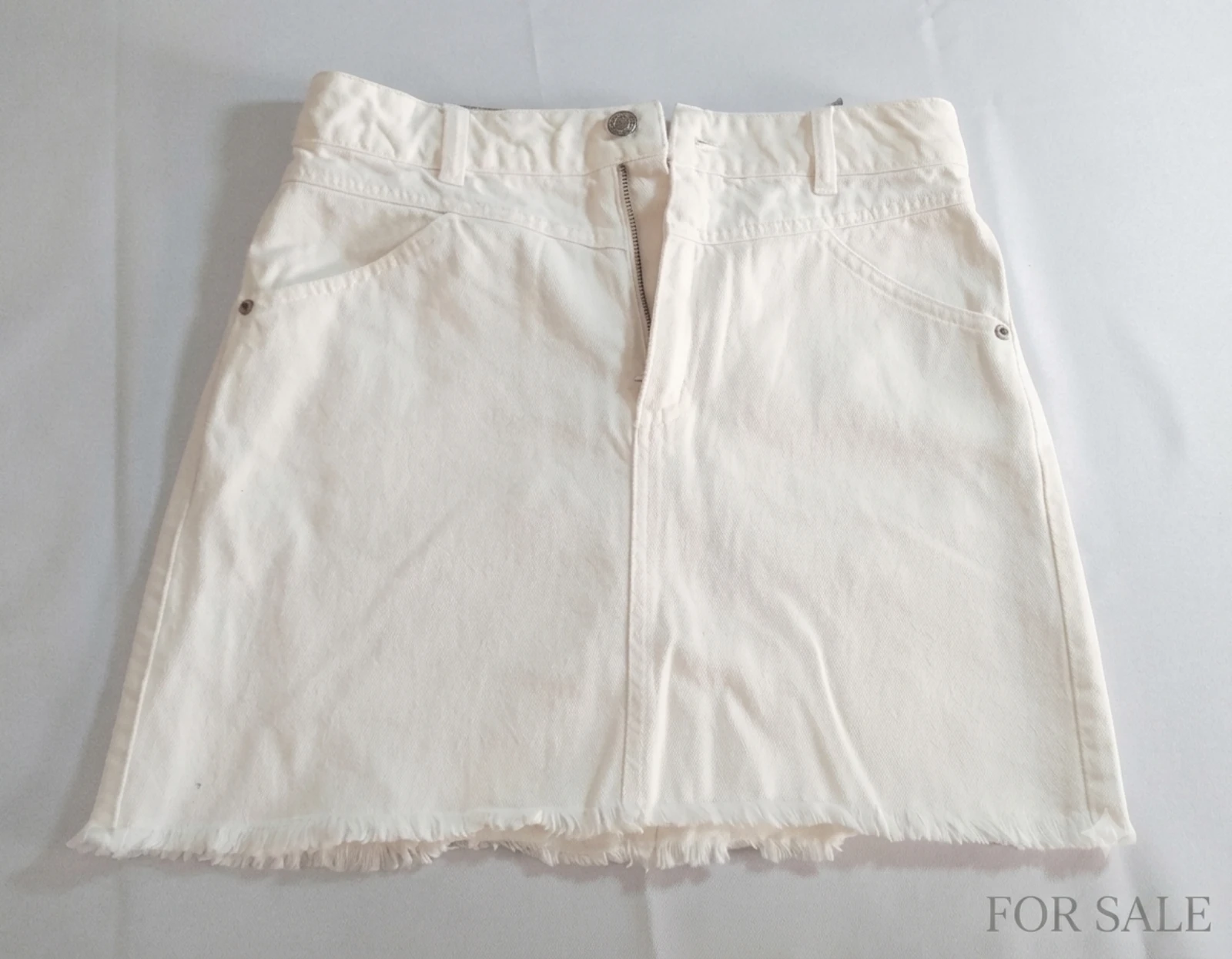Minifalda Vaquera Blanca Mango (MNG Denim) - Bajo Desflecado